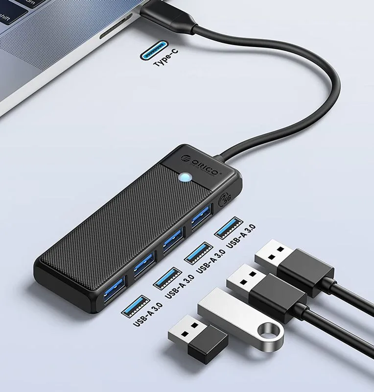 ORICO USB hub PAPW4A-C3, 4x θυρών, 5Gbps, USB-C σύνδεση, μαύρο — εικόνα 2