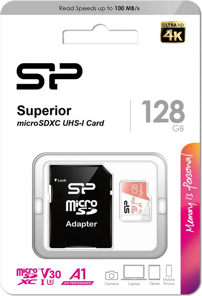 SILICON POWER κάρτα μνήμης microSDXC Superior, 128GB, C10 UHS-I U3 A1 V30 — εικόνα 3