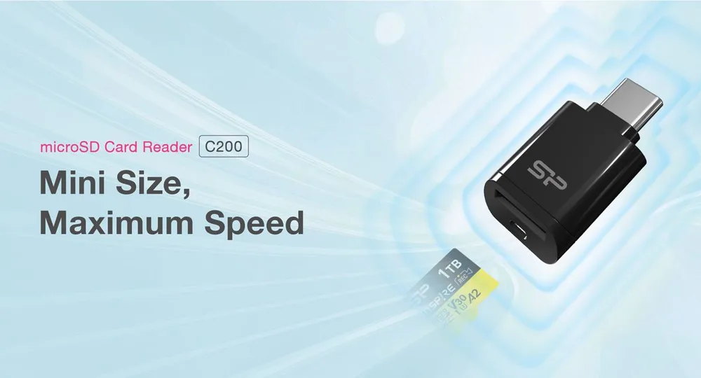 SILICON POWER card reader C200 για micro SD, USB-C, USB 3.2, 180/165MBps, μαύρο — εικόνα 2