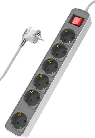 POWERTECH πολύπριζο ασφαλείας PT-1058, 6x schuko, 16A, 1.4m, λευκό