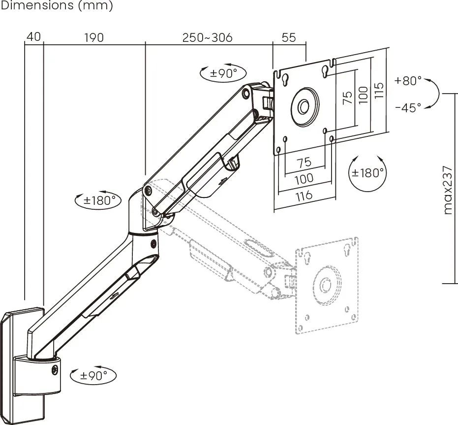 BRATECK επιτοίχια βάση οθόνης LDA113-112, 17-32", έως 9kg — εικόνα 6