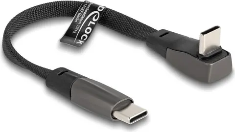 DELOCK καλώδιο USB-C 80750, 60W, flat, γωνιακό, 480 Mbps, 14cm, μαύρο
