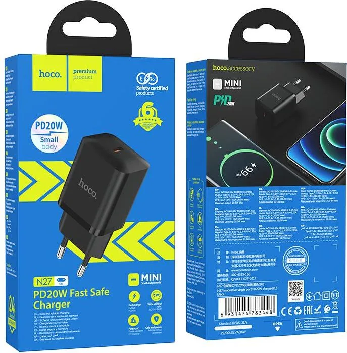 HOCO N27 φορτιστής Innovative, PD20W, 1 θύρα, ΜΑΥΡΟΣ — εικόνα 2