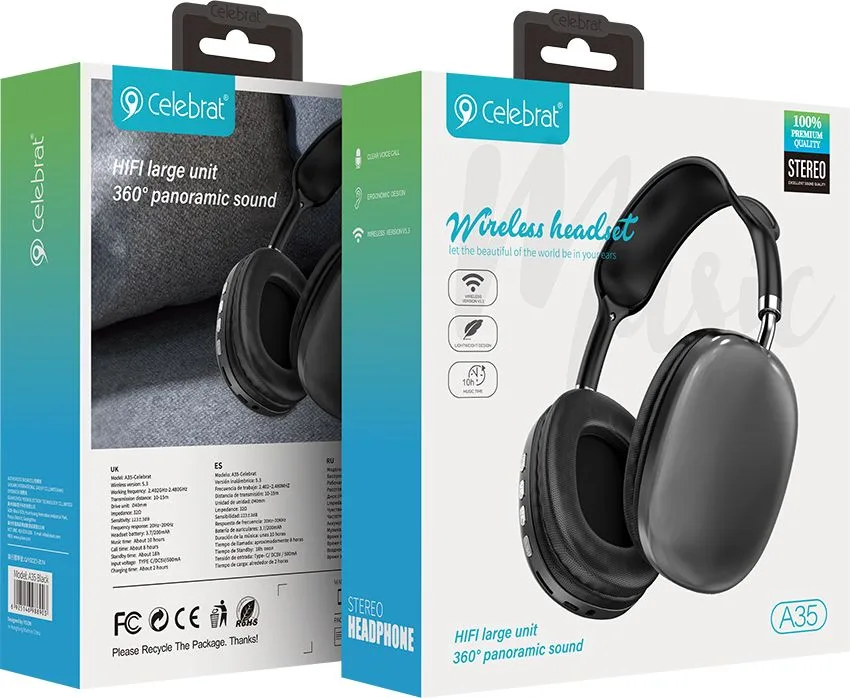 CELEBRAT headphones A35, ασύρματα & ενσύρματα, micro SD, 40mm, 200mAh, μαύρα — εικόνα 6