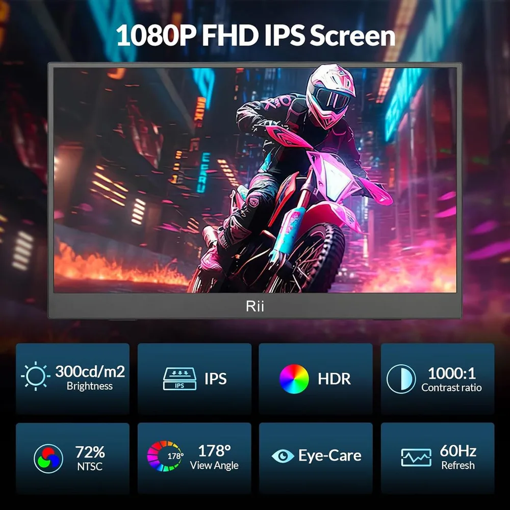 RIITEK φορητή οθόνη RS100, IPS, 15.6" 1920x1080, HDR, mini HDMI/USB-C, με ηχεία — εικόνα 2