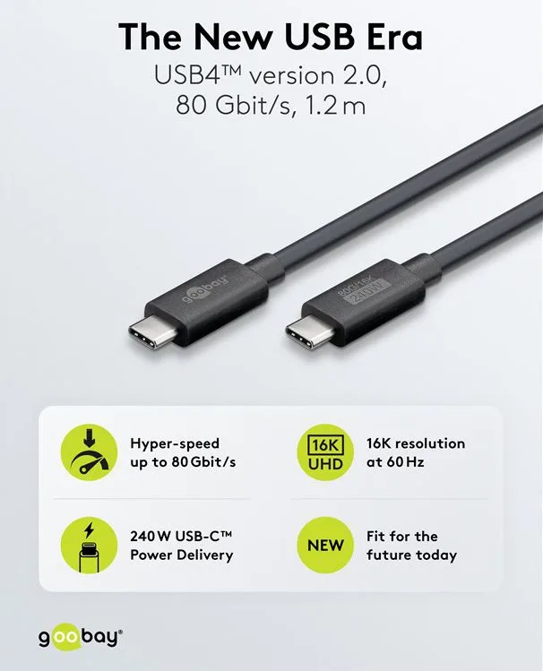 GOOBAY καλώδιο USB-C 74376, USB4, 240W, 80Gbps, 16K/60Hz, 1.2m, μαύρο — εικόνα 2