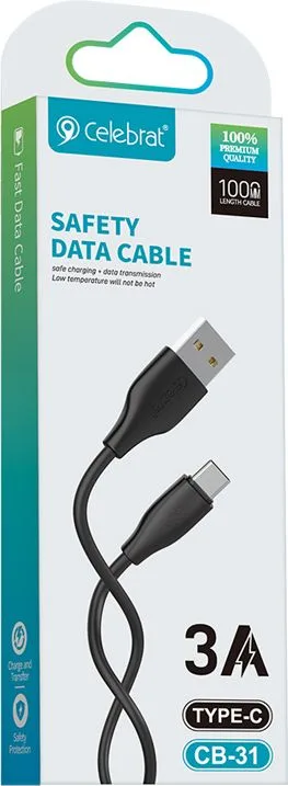 CELEBRAT καλώδιο USB-C σε USB CB-31A, 3A, 480Mbps, 1m, μαύρο — εικόνα 4