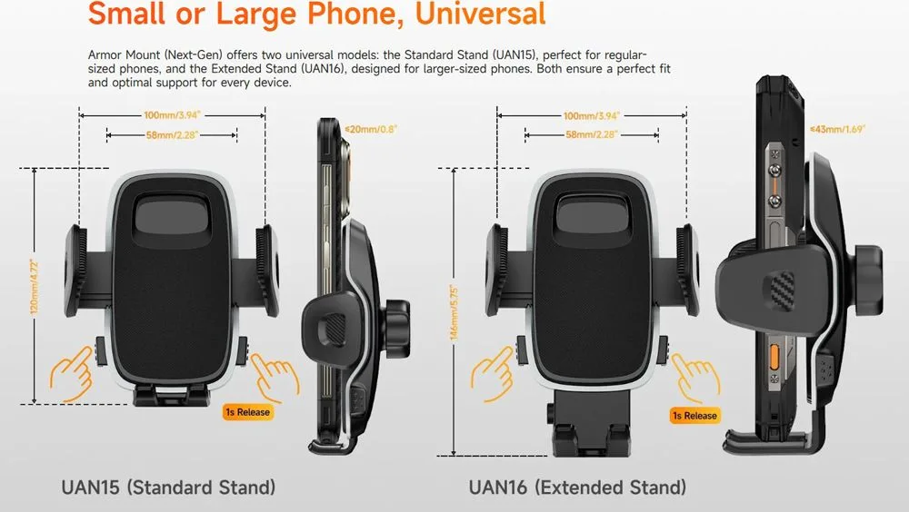 ULEFONE βάση smartphone αυτοκινήτου UAN16 για ταμπλό, 58-100mm x 146mm, μαύρη — εικόνα 9