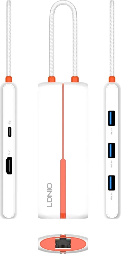 LDNIO docking station DS-26H, 6 θυρών, USB-C σύνδεση, 4K, 100W PD, λευκό — εικόνα 9