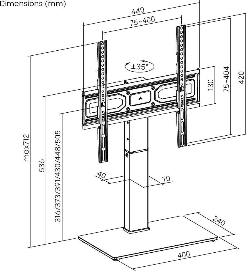 POWERTECH επιτραπέζια βάση τηλεόρασης PT-1445, 32-65", έως 40kg — εικόνα 5
