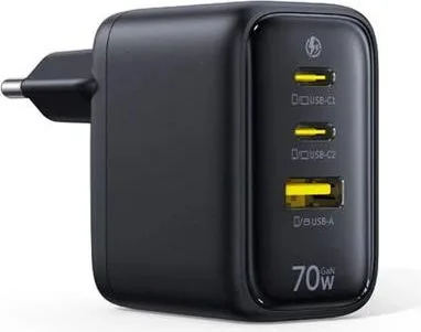 BASEUS Enerfill FE22, φορτιστής τοίχου, 2X Type-C + 1X USB-A, 70W, Cosmic Black — εικόνα 3
