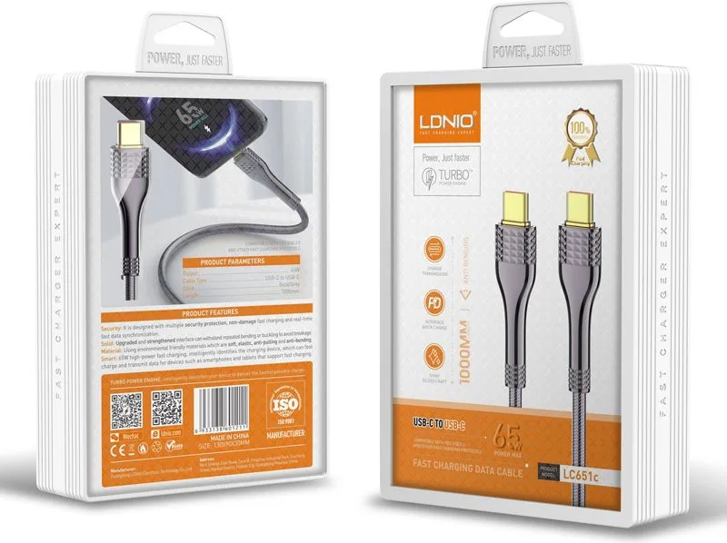 LDNIO καλώδιο USB-C σε USB-C LC651C, 65W, 1m, γκρι — εικόνα 6