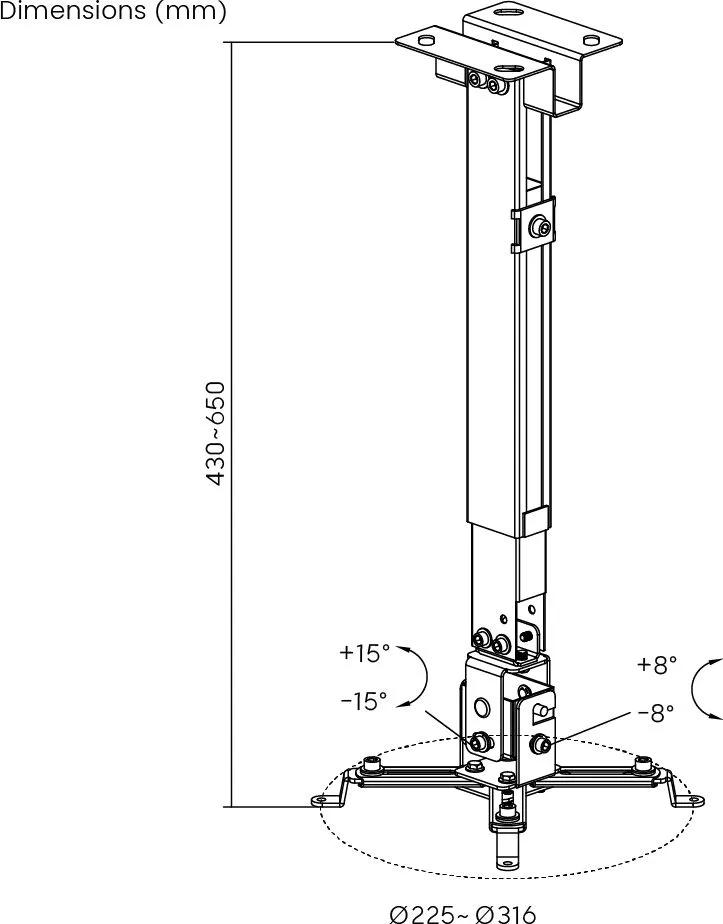 POWERTECH βάση projector οροφής PT-1255, έως 20kg — εικόνα 7