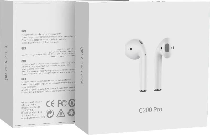 CELEBRAT earphones με θήκη φόρτισης C200 Pro, True Wireless, 13mm, 30/300mAh, λευκά — εικόνα 8