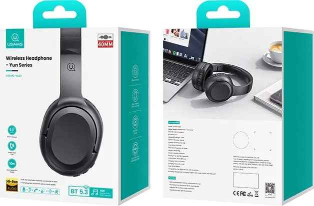 USAMS headphones YG23, ασύρματα & ενσύρματα, Φ40mm, 300mAh, μαύρα — εικόνα 7