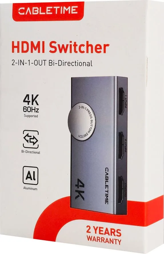 CABLETIME HDMI switch CT-HS4K2-AG, 2 σε 1, 4K/60Hz, bi-directional, γκρι — εικόνα 7