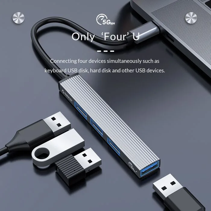 ORICO USB hub AH-13, 4x θυρών, USB 3.0, 5Gbps, USB-C σύνδεση, γκρι — εικόνα 2