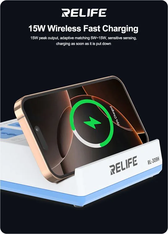 RELIFE σταθμός φόρτισης RL-309H, USB/3x USB-C/3x DC/wireless, 72W, λευκός — εικόνα 3