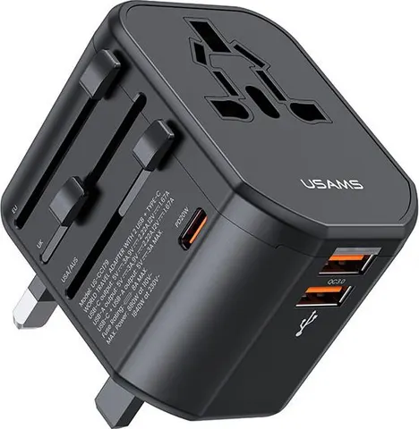 USAMS φορτιστής/αντάπτορας πρίζας US-CC179, USB-C & 2x USB, universal, 20W, μαύρος
