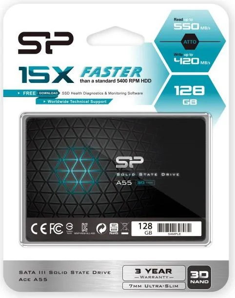 SILICON POWER SSD A55 128GB, 2.5", SATA III, 460-360MB/s, 7mm — εικόνα 3
