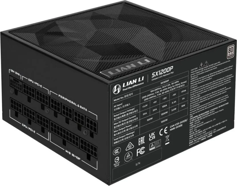 LIAN LI SX 1200P Black - PLATINUM 1200W - ATX 3.1 - 12V-2x6 - Japanese Capacitor - 10 Years Warranty — εικόνα 4