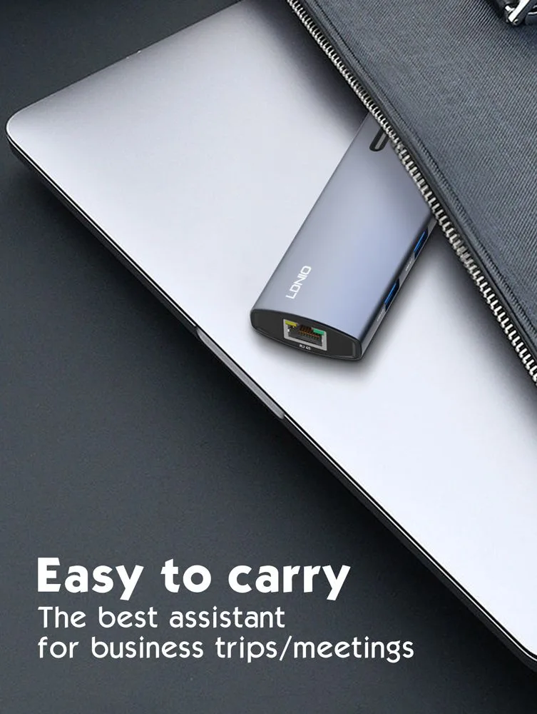 LDNIO docking station DS-16H, 6 θυρών, USB-C σύνδεση, 4K, 100W PD, γκρι — εικόνα 3