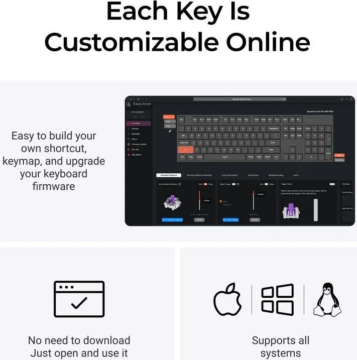 Keychron K10 HE (K10H-J1) Shine-Through Wireless Magnetic Hall Effect RGB Keyboard 100% US Layout — εικόνα 4