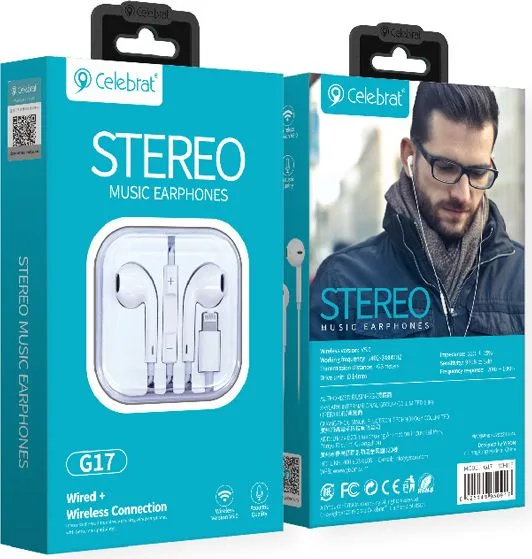 CELEBRAT earphones με μικρόφωνο G17, Lightning, Φ14mm, 1.2m, λευκά — εικόνα 2