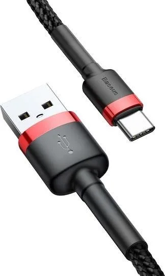 BASEUS Cafule, καλώδιο φόρτισης, Type-C, 3m, 2A, κόκκινο, μαύρο — εικόνα 2