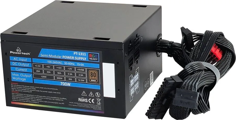 POWERTECH τροφοδοτικό PC PT-1311, 80PLUS Bronze, 700W, ATX, 120mm RGB Fan, Semi Modular — εικόνα 5