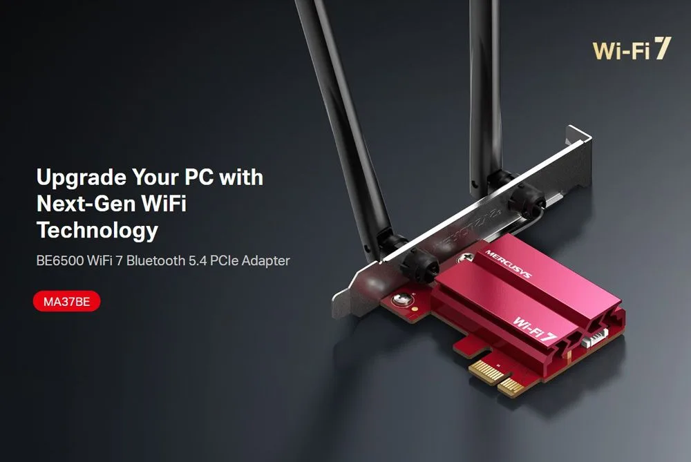 MERCUSYS κάρτα δικτύου WiFi 7 & Bluetooth MA37BE, 6500Mbps BE6500, PCIe, V1.0 — εικόνα 2