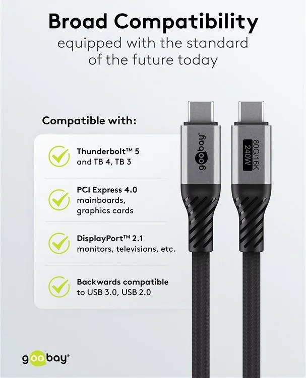 GOOBAY καλώδιο USB-C 74776, USB4, 240W, 80Gbps, 16K/60Hz, 1.5m, μαύρο — εικόνα 9