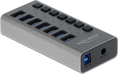 DELOCK USB hub 63669 με διακόπτες, 7x θυρών, 5Gbps, γκρι