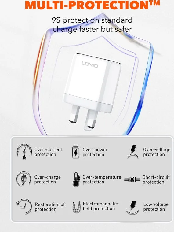 LDNIO φορτιστής τοίχου A2528M με καλώδιο, 2x USB-C, 35W, MFi, λευκό — εικόνα 7