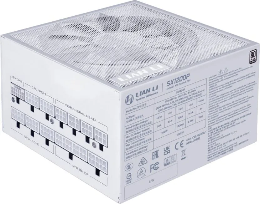 LIAN LI SX 1200P White - PLATINUM 1200W - ATX 3.1 - 12V-2x6 - Japanese Capacitor - 10 Years Warranty — εικόνα 4