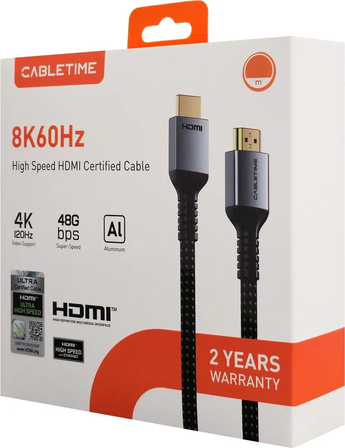 CABLETIME καλώδιο HDMI 2.1 CT-HD8K, 8K/60Hz, 48Gbps, 28AWG, 2m, μαύρο — εικόνα 6