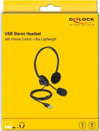 DELOCK headphones με μικρόφωνο 27178, stereo, USB, volume control, μαύρα — εικόνα 3