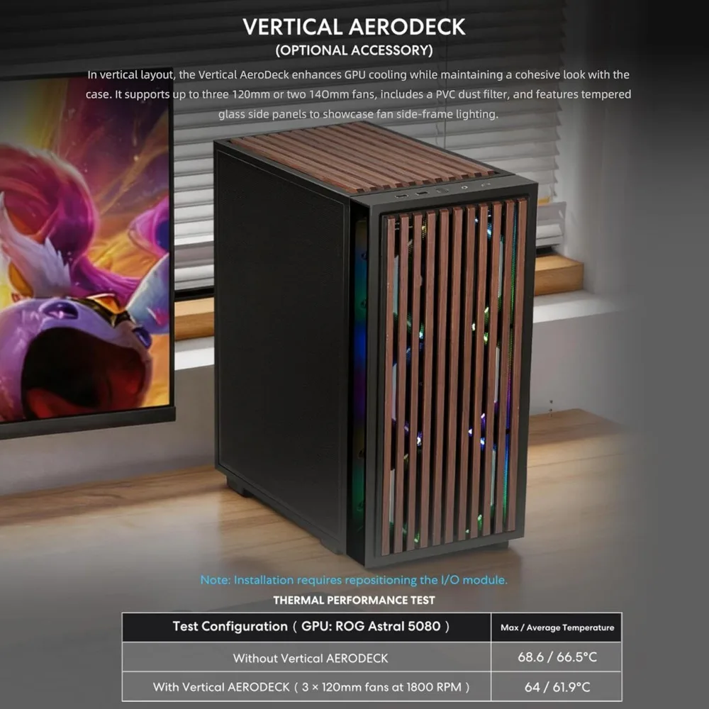 LIAN LI Dan-B4 Wood Black - mATX Mesh - PC Gaming Case - 2x 120 Fans Included - GPU Support 358.9mm — εικόνα 4