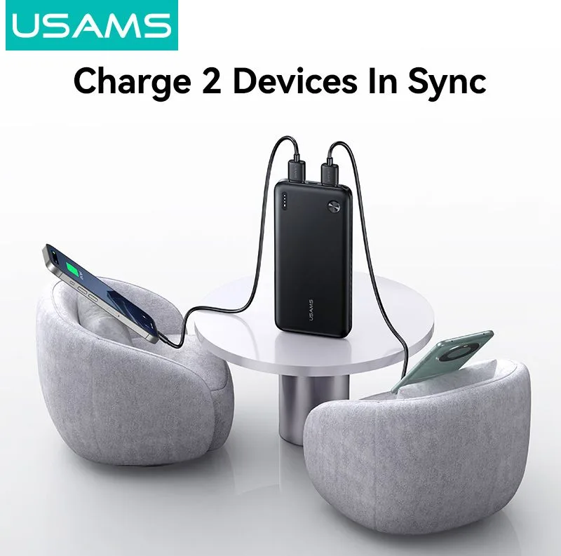 USAMS power bank CD253, 2x θύρες εξόδου, 10000mAh, 10W, λευκό — εικόνα 3