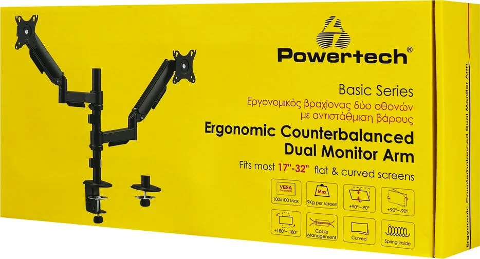 POWERTECH βάση γραφείου για 2x οθόνες PT-1628, 17-32", έως 9kg — εικόνα 7
