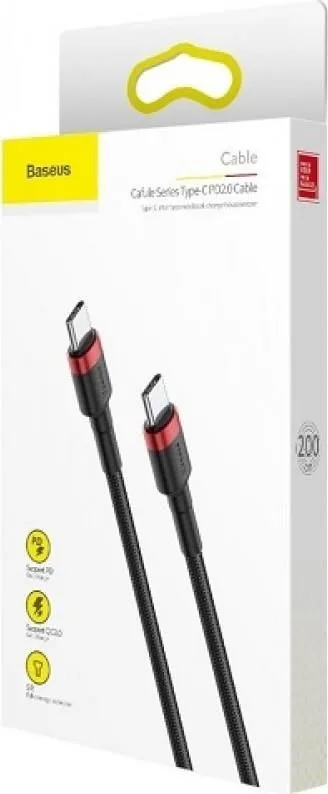 BASEUS Cafule καλώδιο φόρτισης, PD 2.0 Type-C, 3A, 2M, κόκκινο, μαύρο — εικόνα 3