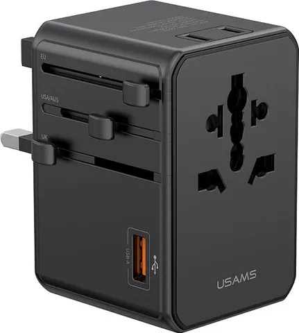 USAMS φορτιστής/αντάπτορας πρίζας CC334, USB & 3x USB-C, universal, 100W, GaN, μαύρος