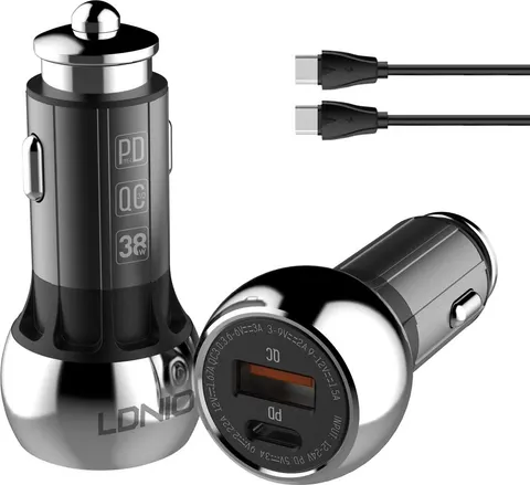 LDNIO φορτιστής αυτοκινήτου C1 με καλώδιο, USB & USB-C, 38W PD, μαύρος