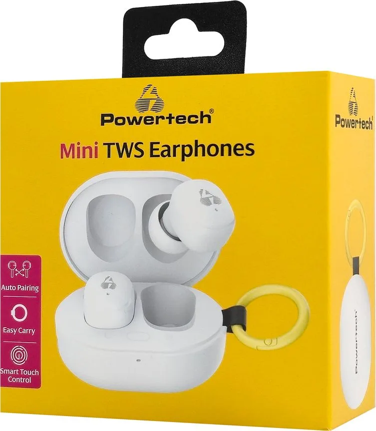 POWERTECH earphones με θήκη φόρτισης PT-1393, True Wireless, 6mm, 25/230mAh, λευκά — εικόνα 5