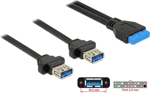 DELOCK καλώδιο USB 3.0 19 pin header (F) σε 2x USB 3.0 (F) 85244, 80cm