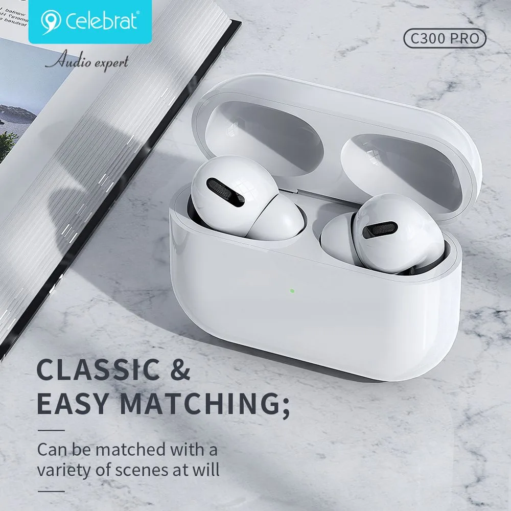 CELEBRAT earphones με θήκη φόρτισης C300 Pro, True Wireless, 13mm, 30/300mAh, λευκά — εικόνα 5