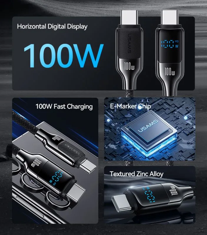 USAMS καλώδιο USB-C SJ742, 100W, 480Mbps, 1.2m, μαύρο — εικόνα 2