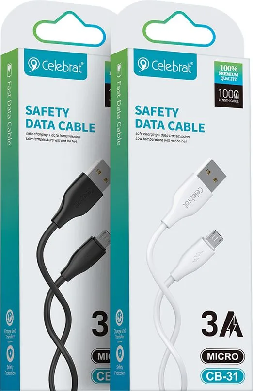 CELEBRAT καλώδιο micro USB σε USB CB-31, 3A, 480Mbps, 1m, μαύρο — εικόνα 4