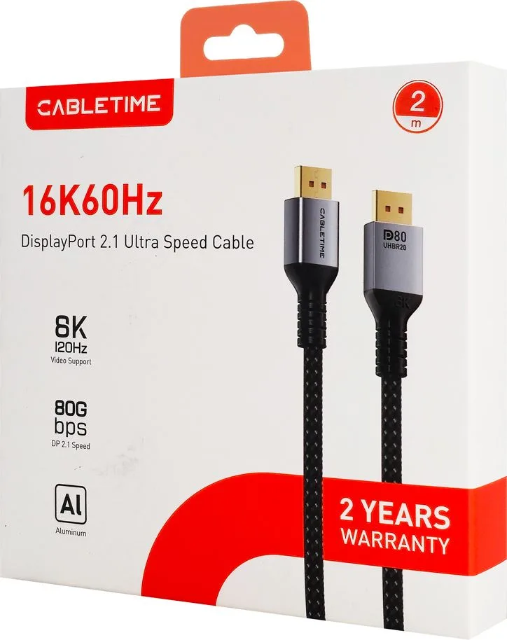 CABLETIME καλώδιο DisplayPort 2.1 CT-DP16K, VESA Certified, 16K/60Hz, 80 Gbps, 2m, μαύρο — εικόνα 8