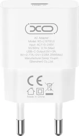 XO L167, φορτιστής ΓΡΗΓΟΡΗΣ φόρτισης, 25W, Type-C, ΛΕΥΚΟΣ